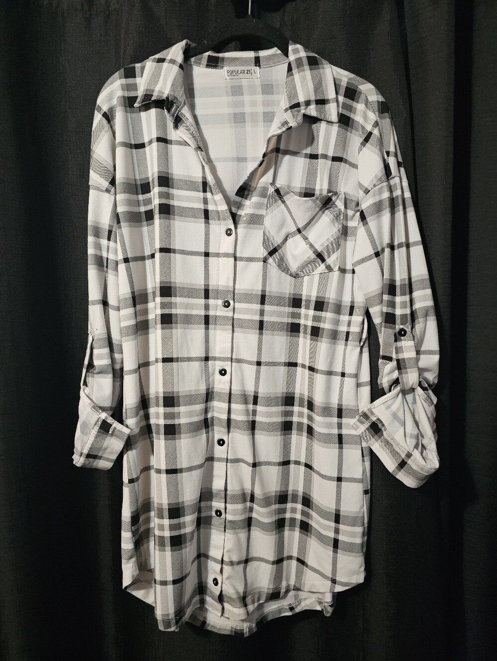 Popular 21 Women's Black & White Plaid Button-Front Shirt - Relaxed Fit L